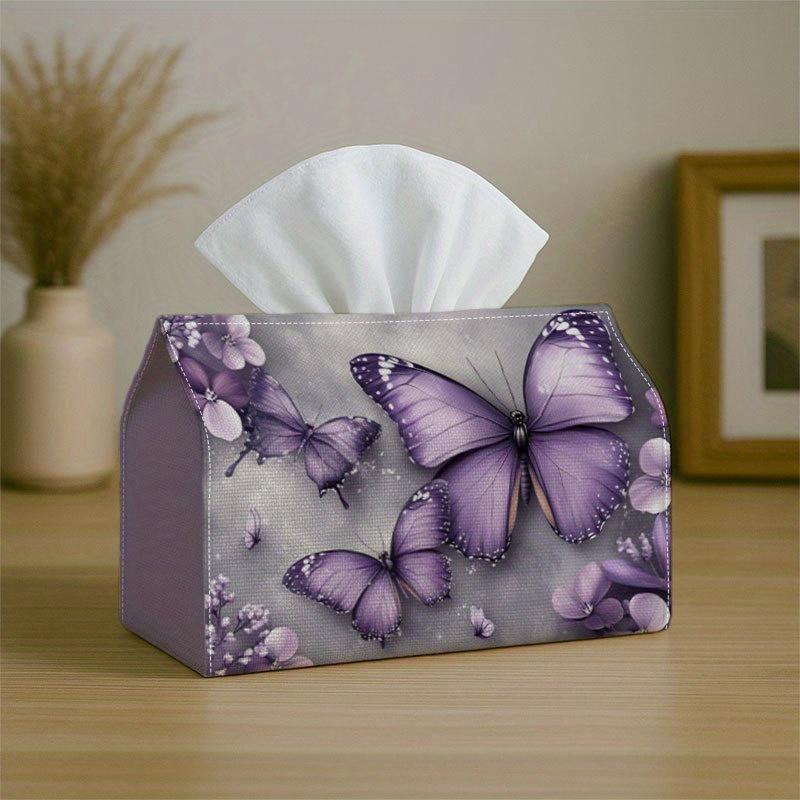 1pc, 2D Flat Printing, Graceful Pastel Butterfly Printed Tissue Box, Suitable for Bathrooms, Living Rooms, Bedrooms, Dressing Tables, Coffee Tables An