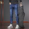 Men's Slim Straight Elastic Jeans with Fleece Lining - Comfortable, Versatile, Casual Trousers