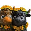 Cow Couple Figurine Tabletop Ornament Collection Gnomes with Flowers for Shelf Kitchen Home