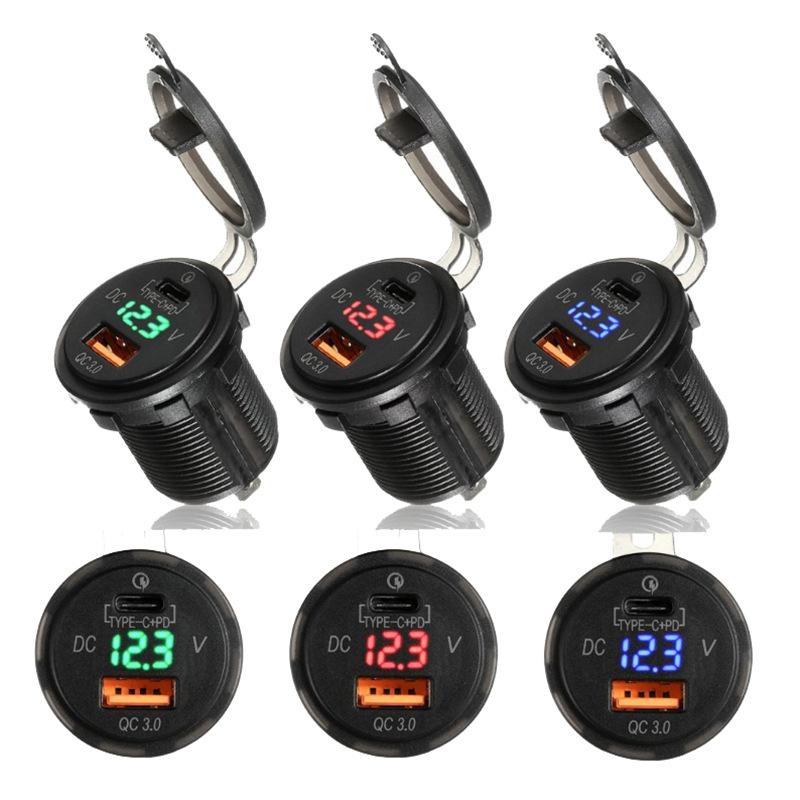 Тип C PD QC 3,0 Автомобильная USB-розетка Панель 12 В/24 В Автомобильное зарядное устройство Встроенная розетка для мотоцикла Лодка Грузовик