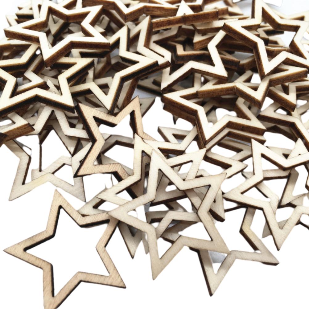 100 Pieces Wooden Hollow Star Decoration Wooden Discs Embellishments Craft Making DIY for Wedding