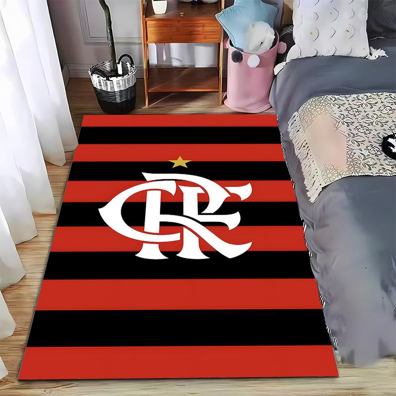 Red and Black Striped Carpet with Star and Unique Letter Design Suitable for use as an anti-slip for living room bedroom sofas