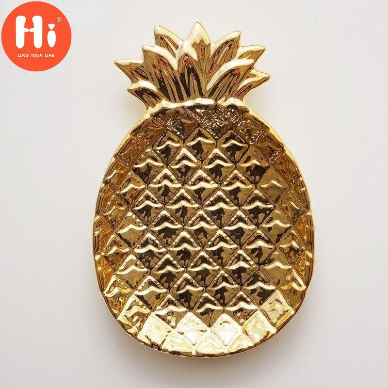Hi Gold Plated Pineapple Ceramic Storage Plate Snack Plates Dessert Jewelry Dish Make Up Tray