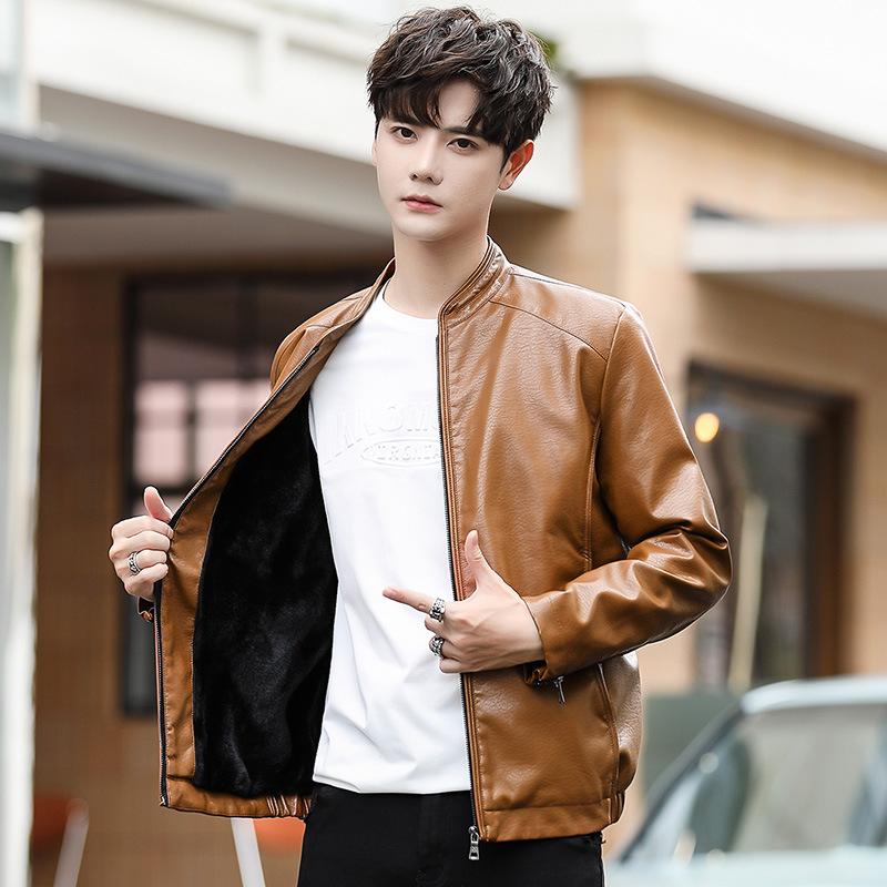 Осенне-зимняя мужская кожаная куртка, флисовая куртка, новая локомотивная одежда, мужская кожаная куртка с воротником-стойкой для езды на мотоцикле