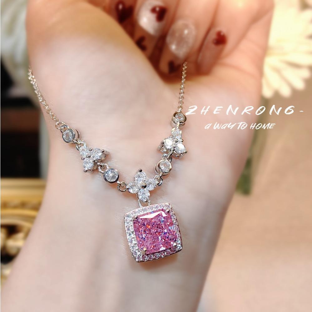 Luxury Design Necklace with Kunzite and High Carbon Diamond Ice Cut Pink Diamond Pendant for Women
