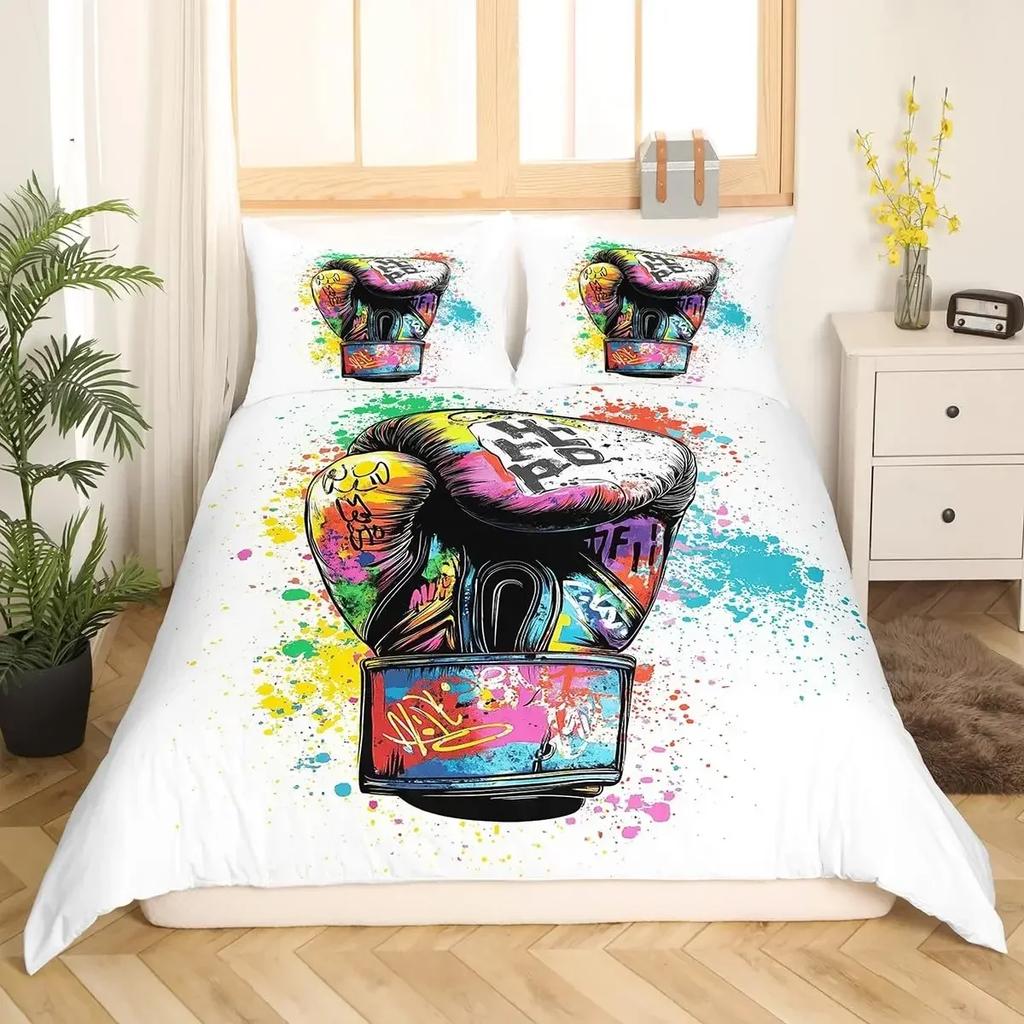 Пододеяльник для взрослого бокса размера «queen», Постельный набор на спортивную тематику, Пододеяльник с боксерскими перчатками, Пододеяльник с боксерским рисунком