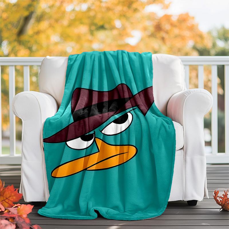 1pc Phineas and Ferb2 Theme Blanket - Digital Print, Polyester, Cozy for All Seasons, Perfect for Outdoor, and Travel