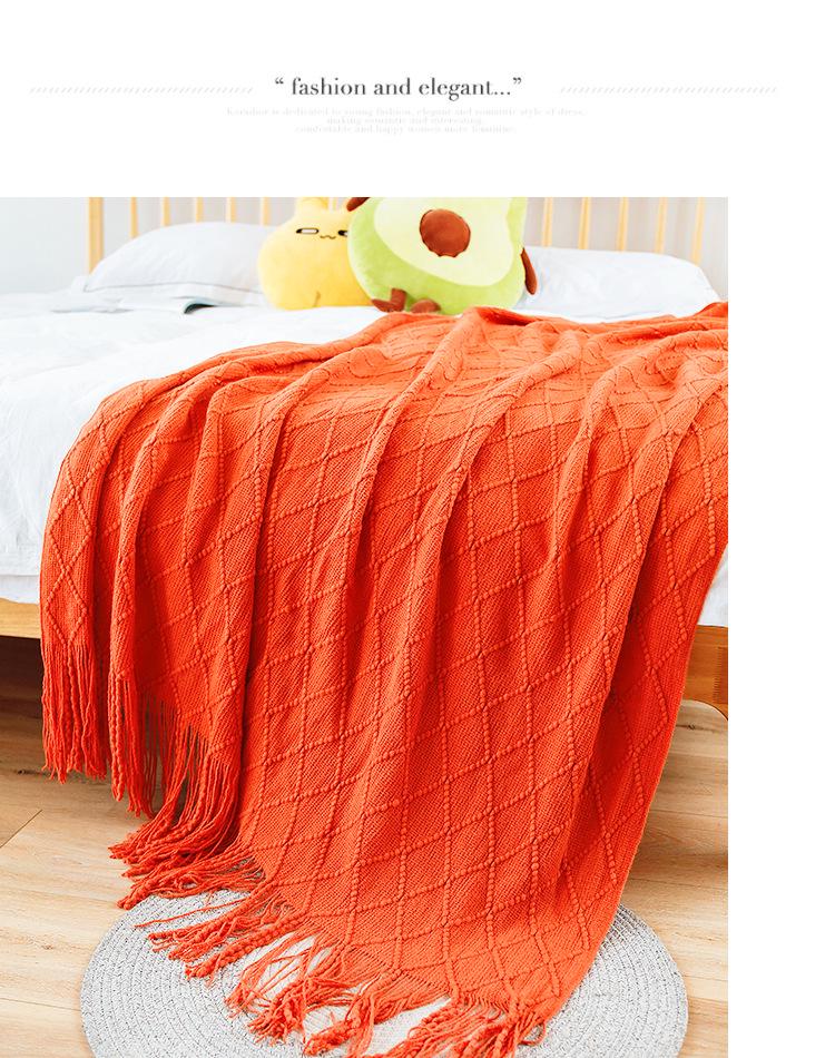 Скандинавский Ретро Желтый Аргайл Вязаный Плед - Покрывало на кровать, Накидка на диван, Накидка-шарф на конец кровати