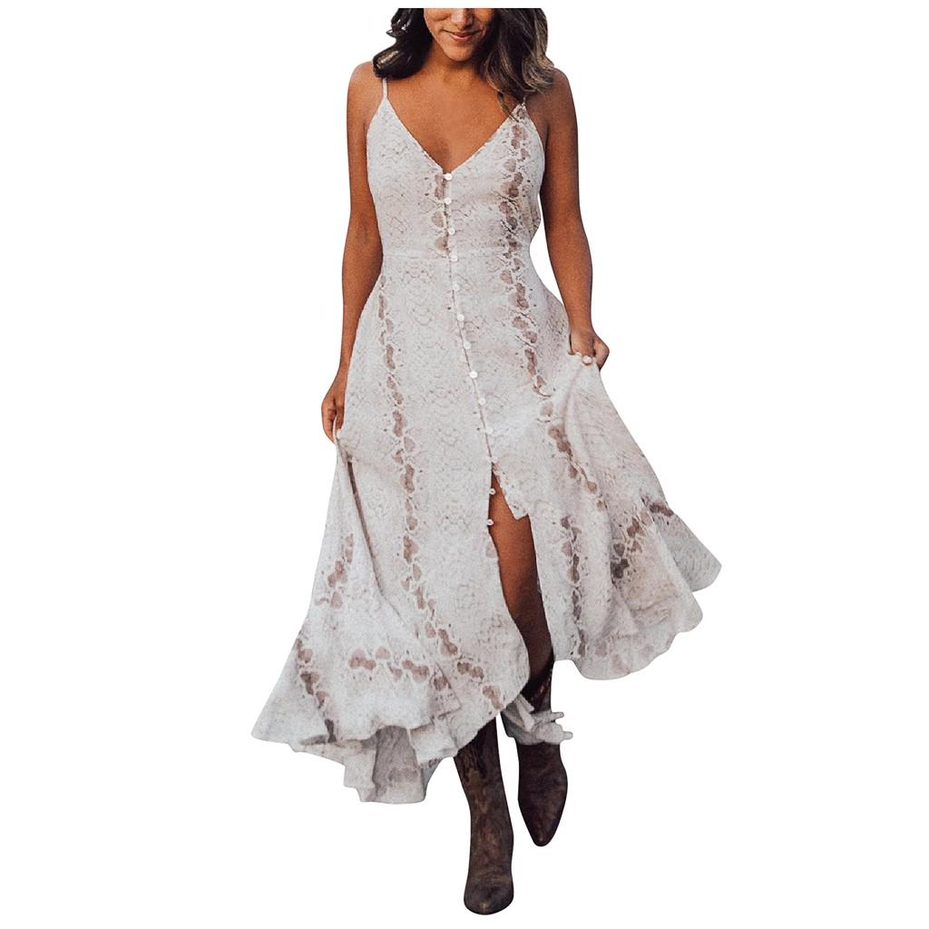 Женское пляжное длинное платье без рукавов в стиле бохо со змеиным принтом и V-образным вырезом