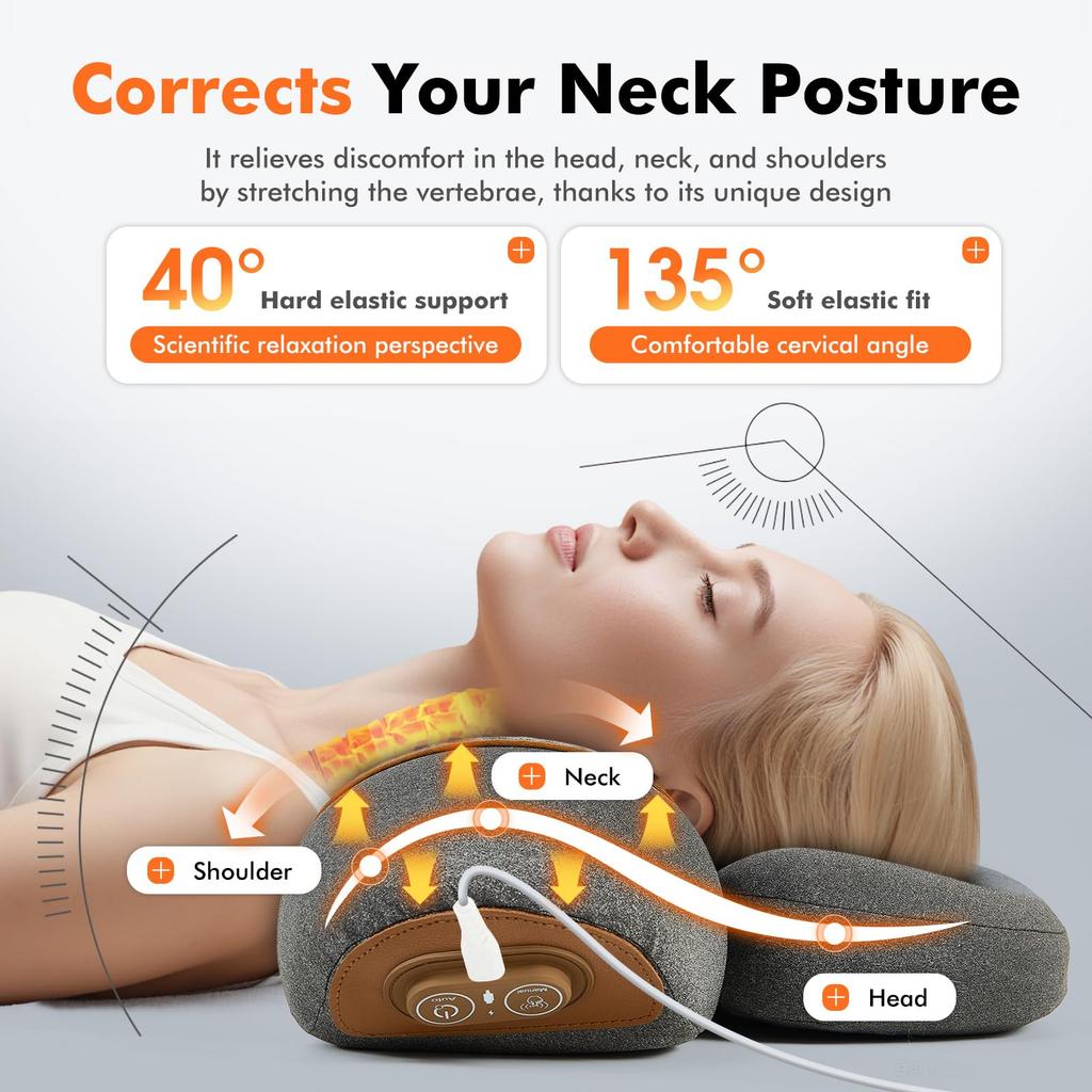 3-in-1 Neck Massager Pillow for Shoulder Deep Tissue , with Heating and Traction Function, Hump Corrector for Women