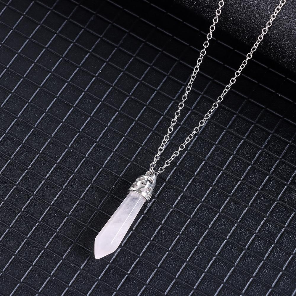Amethyst Natural Stone Pendant Hexagonal Crystal Necklace Rose Quartz Energy Healing Stone Necklace