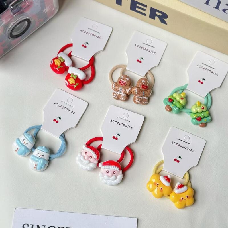 Детские рождественские резинки для волос, праздничные резинки для волос для девочек, конфетных цветов, высокоэластичные мягкие резинки для хвоста, праздничные аксессуары для волос