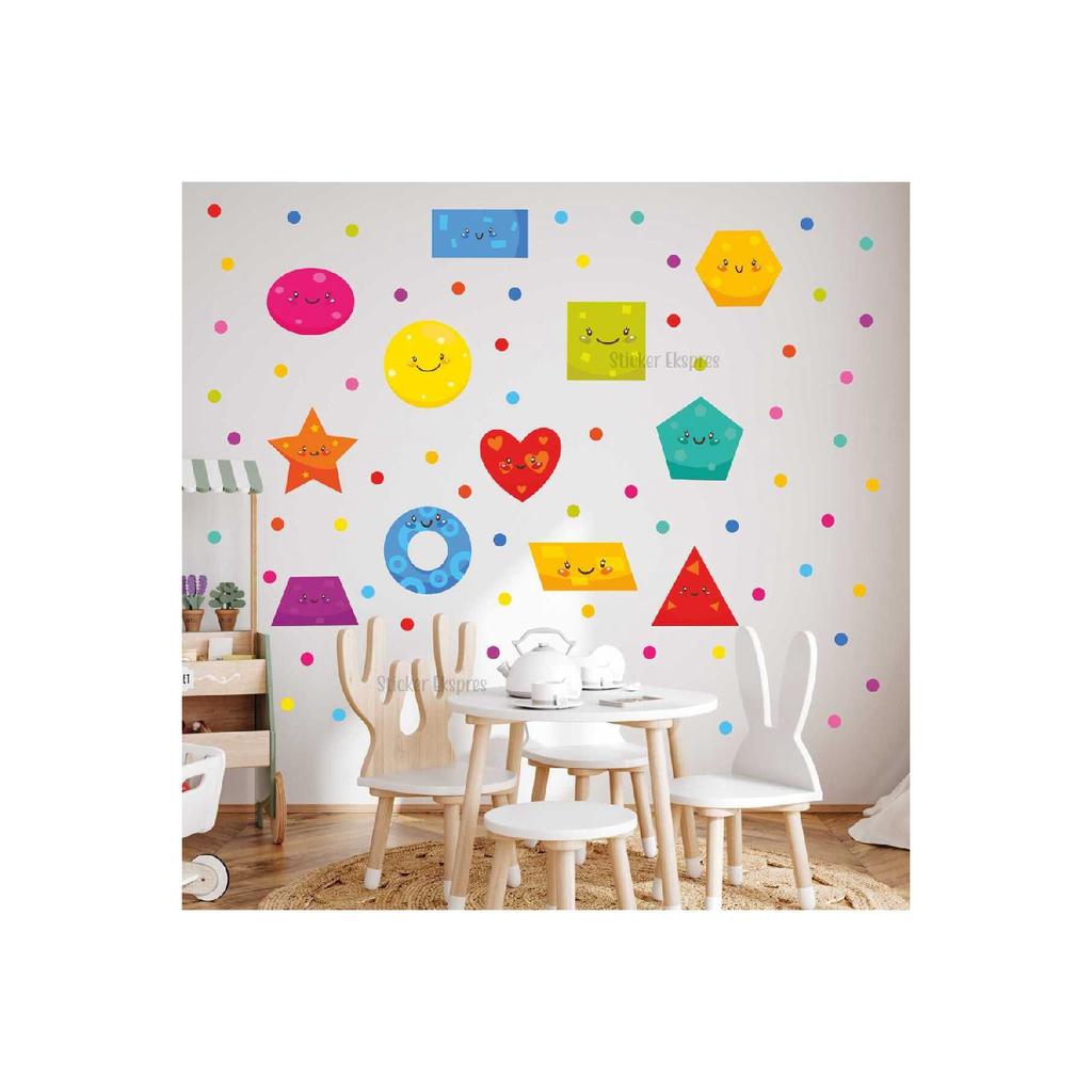 Cute Geometric Shapes Educational Kindergarten Kids Room Nursery Wall Door Glass Sticker Set