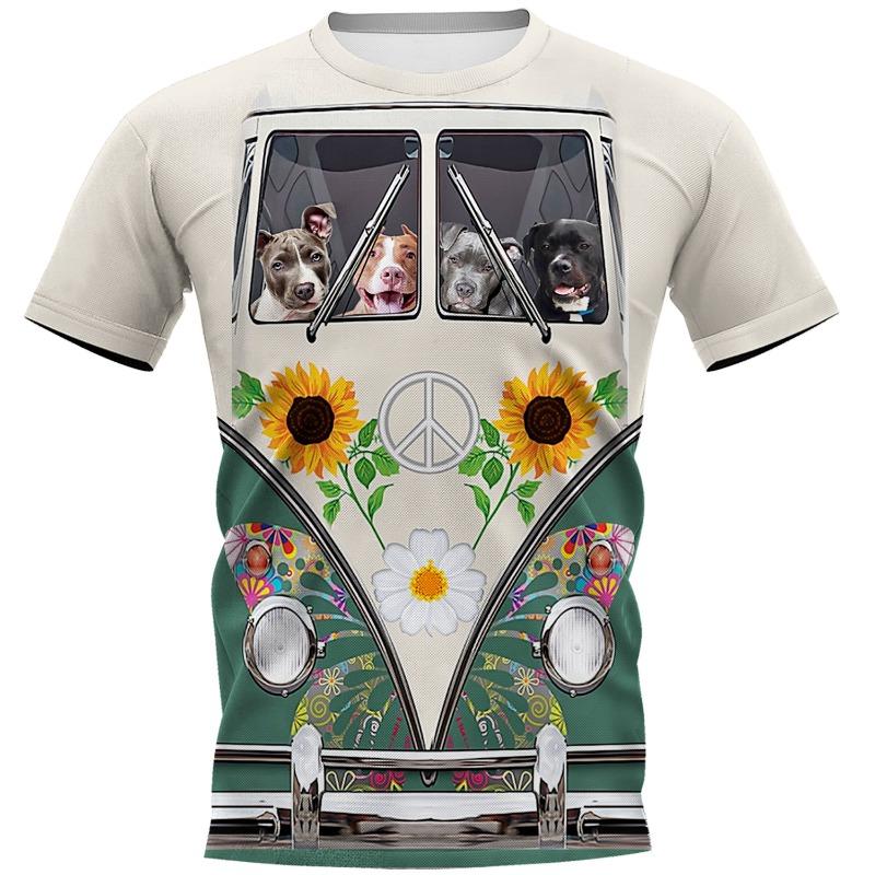 Мужская 3D-печатная футболка Хиппи с принтом собаки с коротким рукавом, с круглым вырезом, повседневный топ