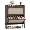 Shoe Cabinet with 2 Flip Drawers, Boho Narrow Shoe Storage Cabinet, Dark Brown