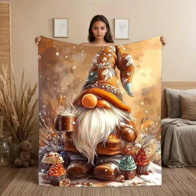 Gnome with Cupcakes Throw Blanket Soft Cozy Polyester with Digital Design All Season, Throw Blanket Christmas Halloween Blanket
