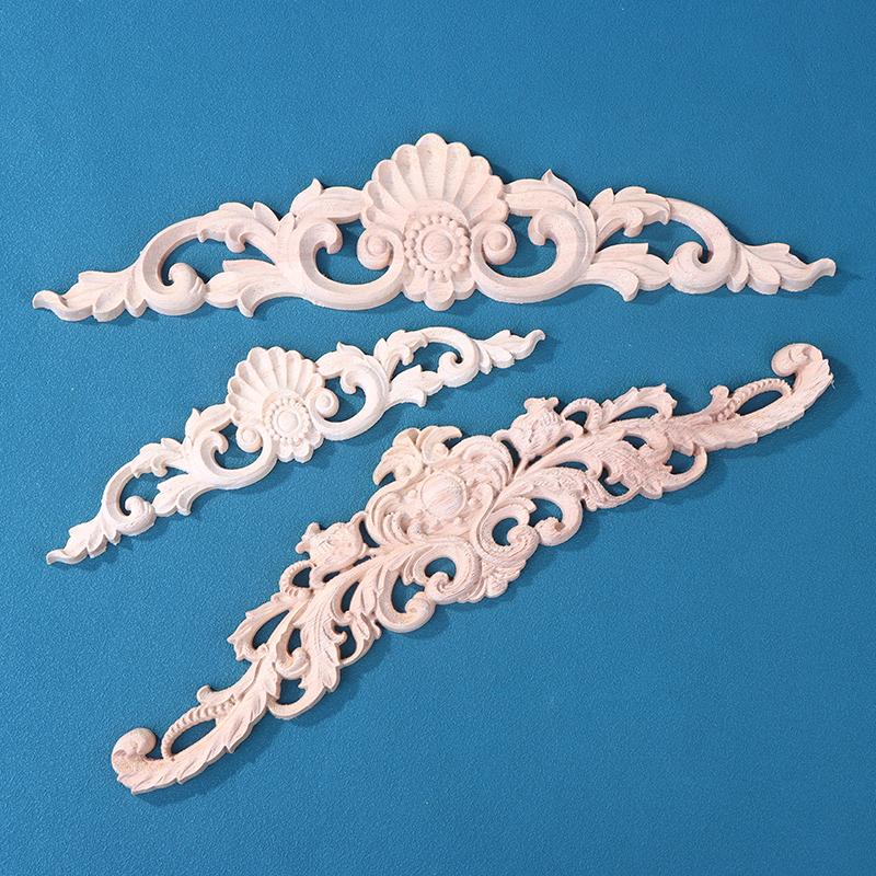 Wooden Figurines Wood Appliques And Onlays Natural Furniture Wall Door Woodcarving Decorative Long Flower Crafts Corner Frame