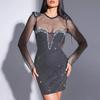 Женская мода весна 2025: Сексуальное платье с длинными рукавами и сеткой высокого класса