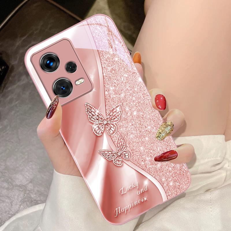 Золотая бабочка Для Xiaomi 14 Ultra 13 Lite Redmi Note 13 11 Pro 12 Plus Poco X6 3 Pro F4 6 GT Закаленное стекло Чехол для телефона