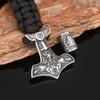 Нержавеющая сталь Nordic Viking Raven Thor's Hammer Зонтик Веревка Браслет Мужские ювелирные изделия 