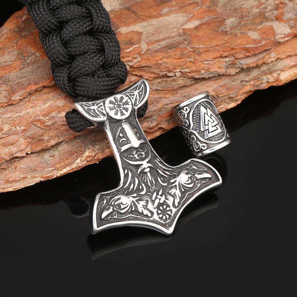 Нержавеющая сталь Nordic Viking Raven Thor's Hammer Зонтик Веревка Браслет Мужские ювелирные изделия 