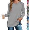 Women's Fashion Casual Solid Color Pleated Hem Split Loose Fit Fall Sweatshirt Long Sleeve Top