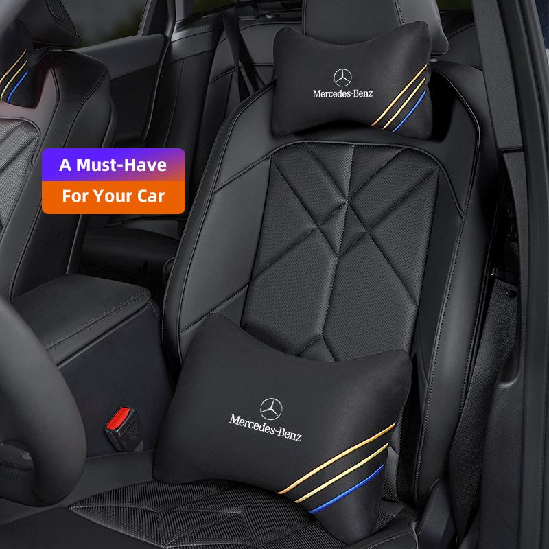 VFO1 Leather Car Seat Headrest Memory Foam Comfort Neck Pillow Auto Interior For Mercedes Benz AMG A/B/C/E/S ClassW206 W220 W211 W212