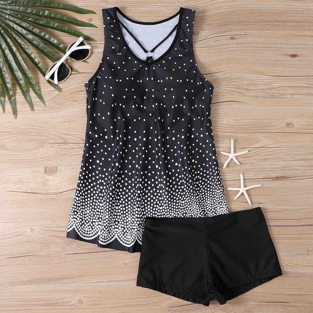 Женский купальник-бикини с лямкой на шее и сложными узорами и принтом-танкини