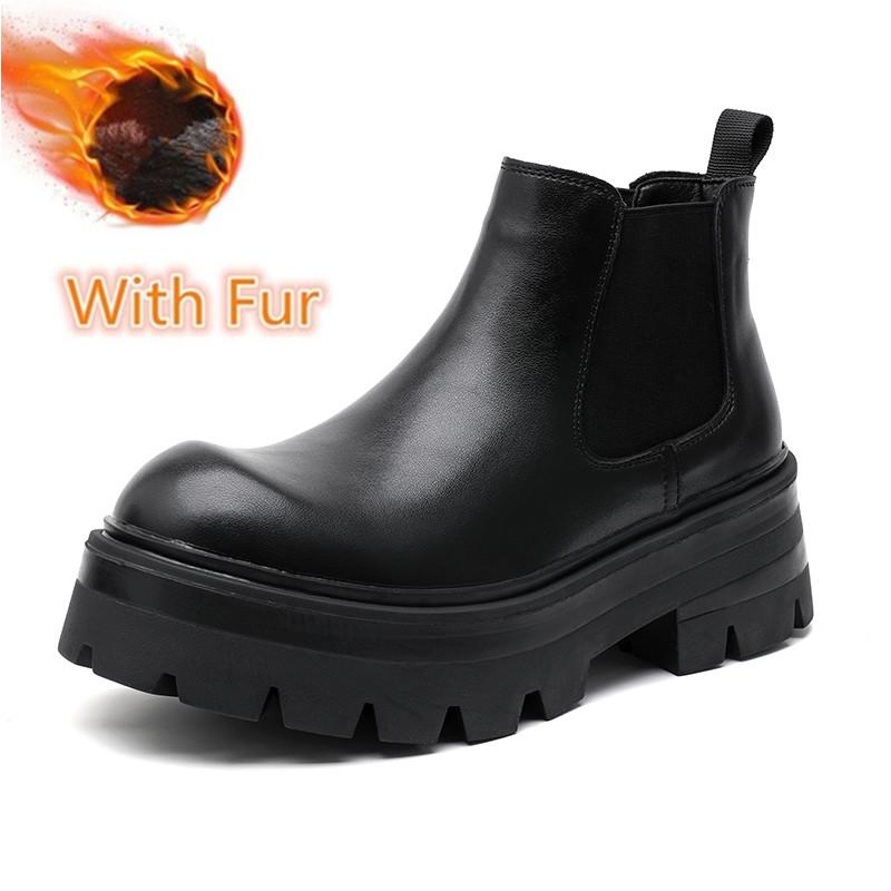 Новая повседневная кожаная мужская обувь Толстая подошва Ручная работа Базовые ботинки На все случаи жизни Мужские ботинки челси Винтажные Зимние Теплые Меховые Ботильоны