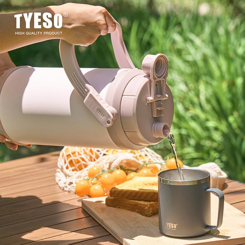 TYESO Изолированная Бутылка для Воды Портативная Спортивная Термобутылка со Ремешком и Трубочкой Нержавеющая Сталь Двухрежимный Чайник для Улицы/Кемпинга
