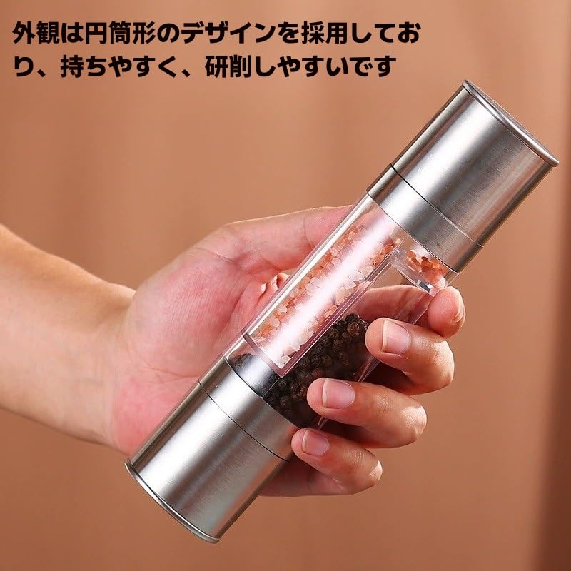 Мельница для перца Ручная мельница для перца Двойная мельница для каменной соли Керамическая мельница для специй 2 в 1 Контейнер для приправ Кухонный инструмент из нержавеющей стали Мельница для кунжута