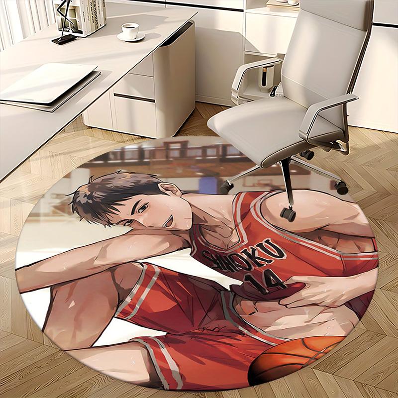 1pc Anime Basketball Player with "SHOKU 14" Chair Mat - Round Carpet for Office, Home Decor