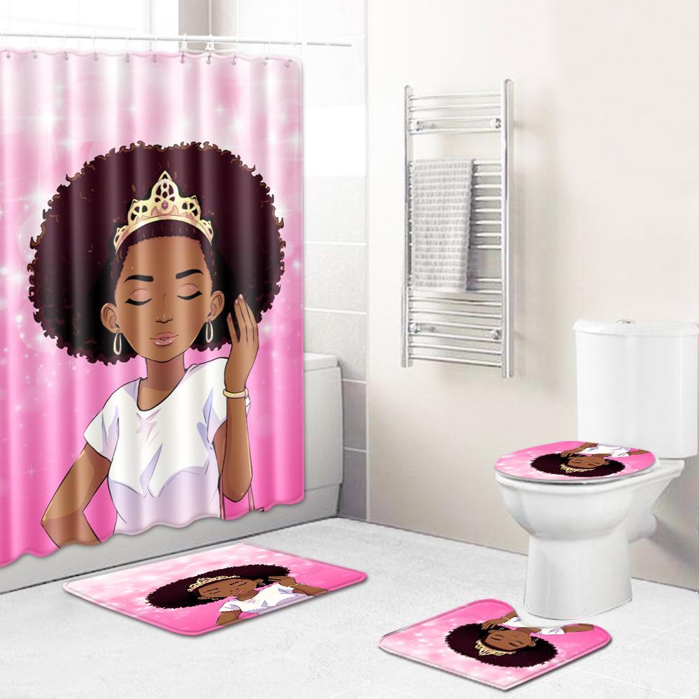 African Woman Digital Printing Creative Shower Curtain Floor Mat Set Bathroom Carpet