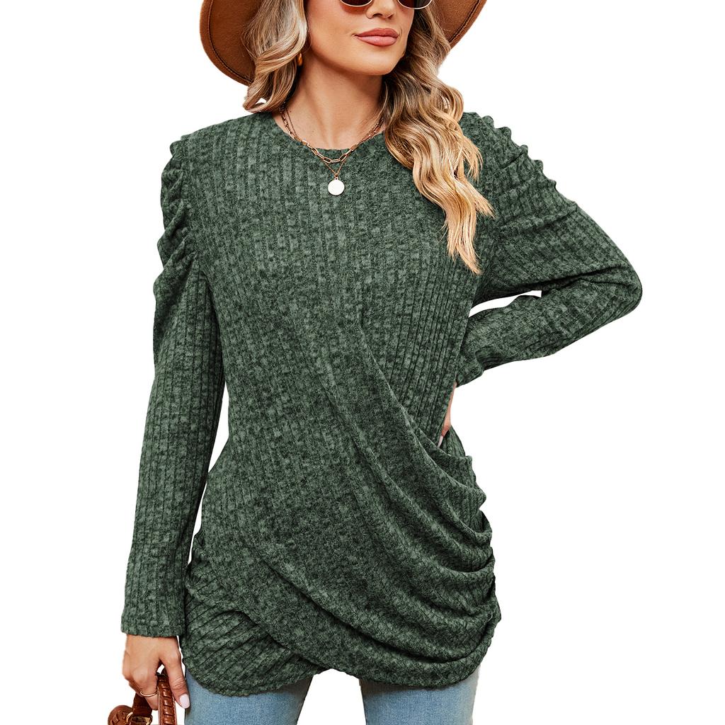 JKAASHDK Women's Fashion Casual Solid Color Print Autumn Winter Long Sleeve O-Neck Pullovers Blouses & Shirts