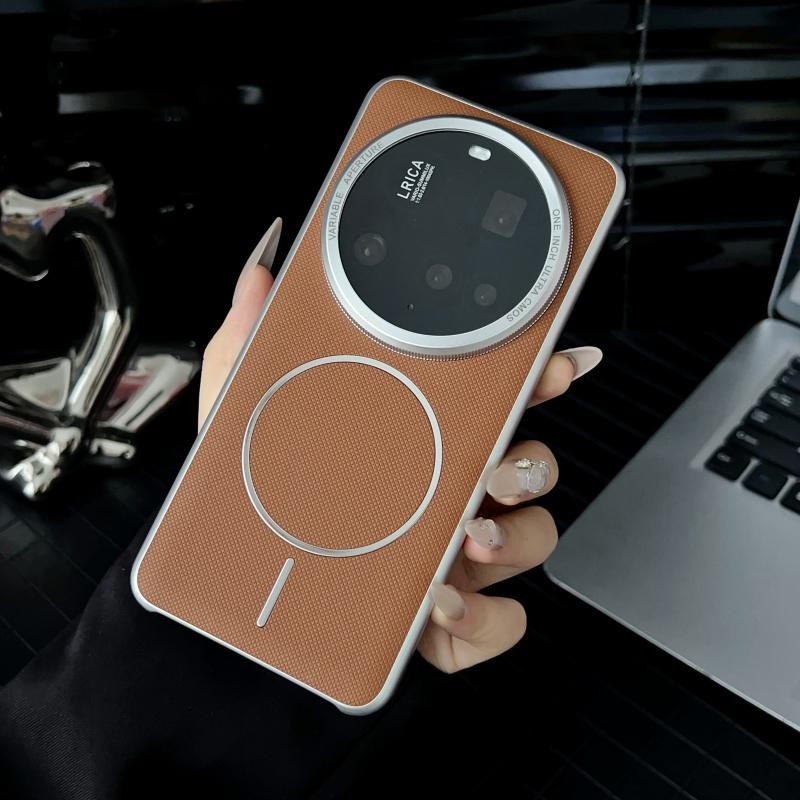 Чехол для Xiaomi 15 14 13 12S Pro Ultra, кожаный, с узором из личи и бриллиантов, Magsafe, индивидуальные металлические кнопки, матовый, противоскользящий