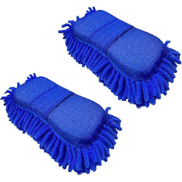 Microfiber Car Wash Sponge-Non-Scratch Wash Mitt-Two Sided Chenille Microfiber Washing Sponge-Mitt For Cars, Trucks, SUVs, Boats(2 Pack Green)