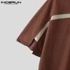 INCERUN Men Short Sleeve Hollow Patchwork Zip-up Casual Loose T-shirts