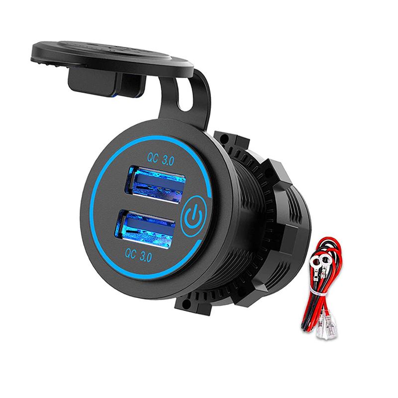 12В/24В USB-выход Двойной разъем для зарядки QC3.0 Гнездо прикуривателя Водонепроницаемый сенсорный переключатель Быстрый адаптер Автомобильные аксессуары