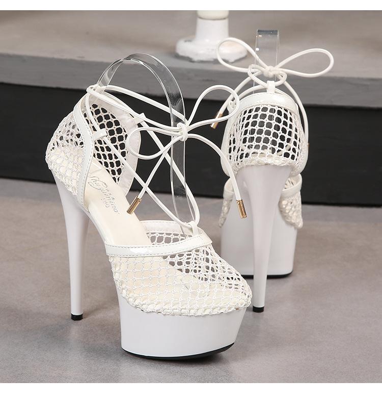 Женские туфли на шпильке, дышащие модные сандалии на шнуровке, серия 181, каблук 20 см, платформа 10 см LFD
