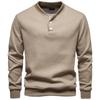 Men's Velvet Long Sleeved Quarter Buttoned Sweatshirt Casual Knit Pullover Baseball Collar