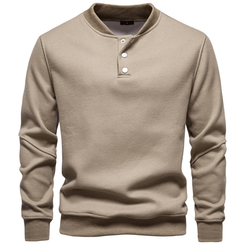 Men's Velvet Long Sleeved Quarter Buttoned Sweatshirt Casual Knit Pullover Baseball Collar