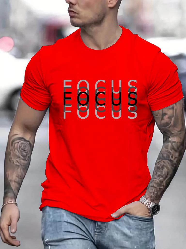 Men's Simple and versatile casual Letter Focus Printed Crewneck Fashion Trend Asia Size 100% cotton Men's T-shirt