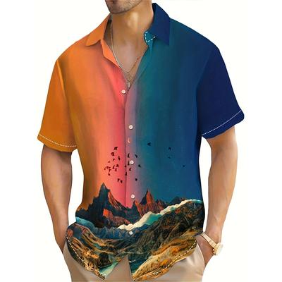 Летняя мода закат звездное небо цвет горного пейзажа принтованный мужской короткий рукав рубашка повседневная уличная одежда для мужчин большой размер
