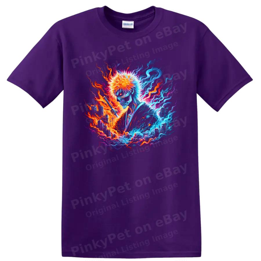 Hollow Warrior T Shirt w/ Neon Energy Sword Anime Battle Graphic Art Print Tee