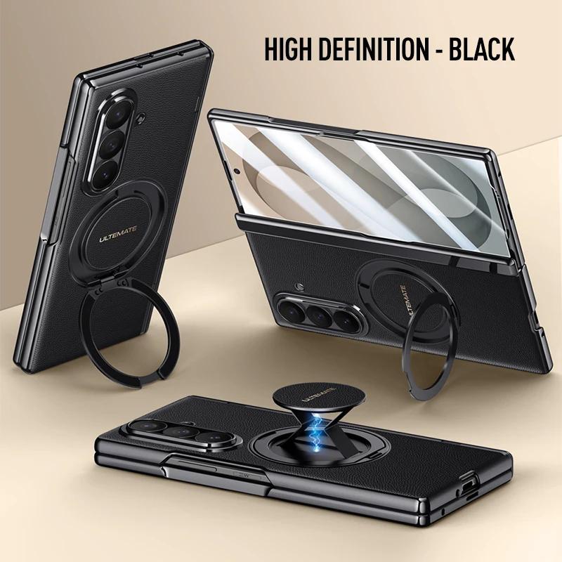 Luxury PU Leather Case For Samsung Galaxy Z Fold8 Fold 8 Ultra Rotating Magnetic Stand Hand Strap Metal Lens Glass Screen Cover