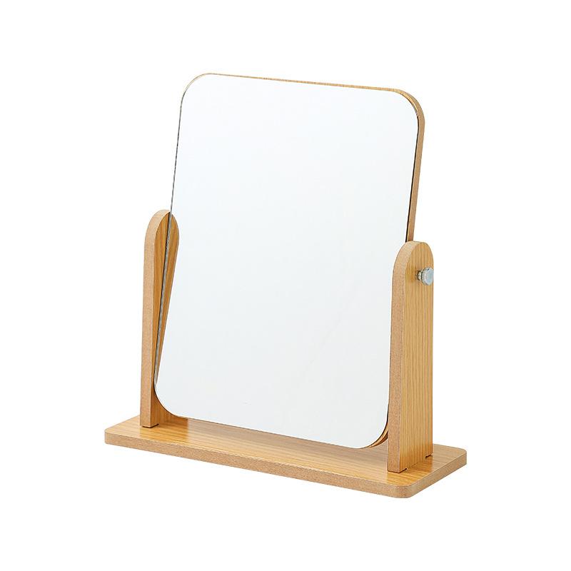 Wooden Makeup Mirror Rotating Desktop Makeup Mirror Desktop Student Dormitory Folding Makeup Mirror Portable