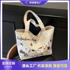 Large Capacity Cartoon Canvas Bag Girls' Student Wear Book Commuter Tote Bag Casual Simple Lightweight Shoulder Cloth Bag