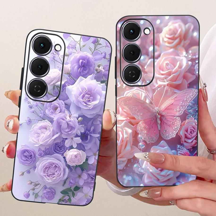 Чехол для Tecno Spark 40 Pro 40Pro+ 4G Чехол Модный Цветочный Чехол для Телефона Тонкий Черный Силиконовый Мягкий Чехол для Tecno Spark40 40C Корпус