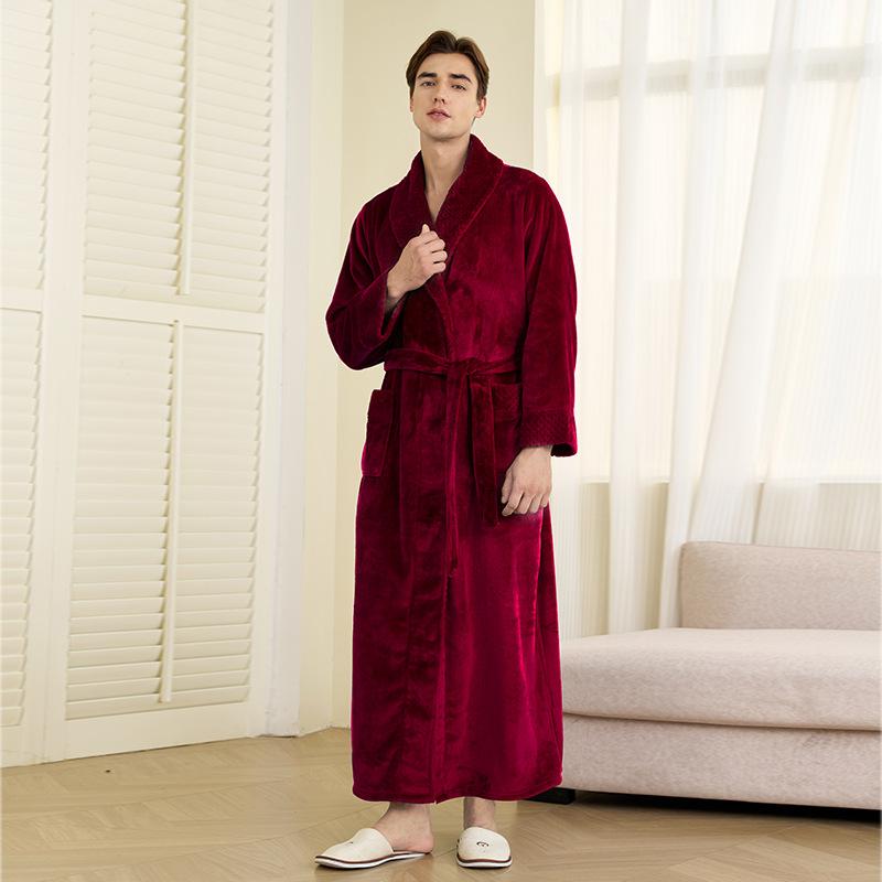 Men's Winter Shawl Collar Plush Fleece Bathrobe Soft Warm Long Sleeve Robe with Pockets Spa Robes for Men Comfortable Fluffy Homewear Sleepwear