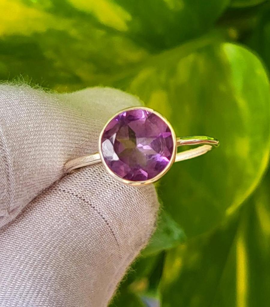 Кольцо из стерлингового серебра 925 пробы с натуральным круглым аметистом, размер 8, подарочное кольцо
